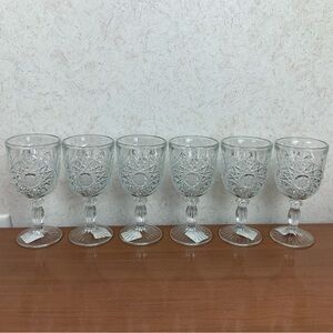 Libbey 6 Brilliant Crystal Cut Wine Goblets Starburst Hobstar Stem Academia